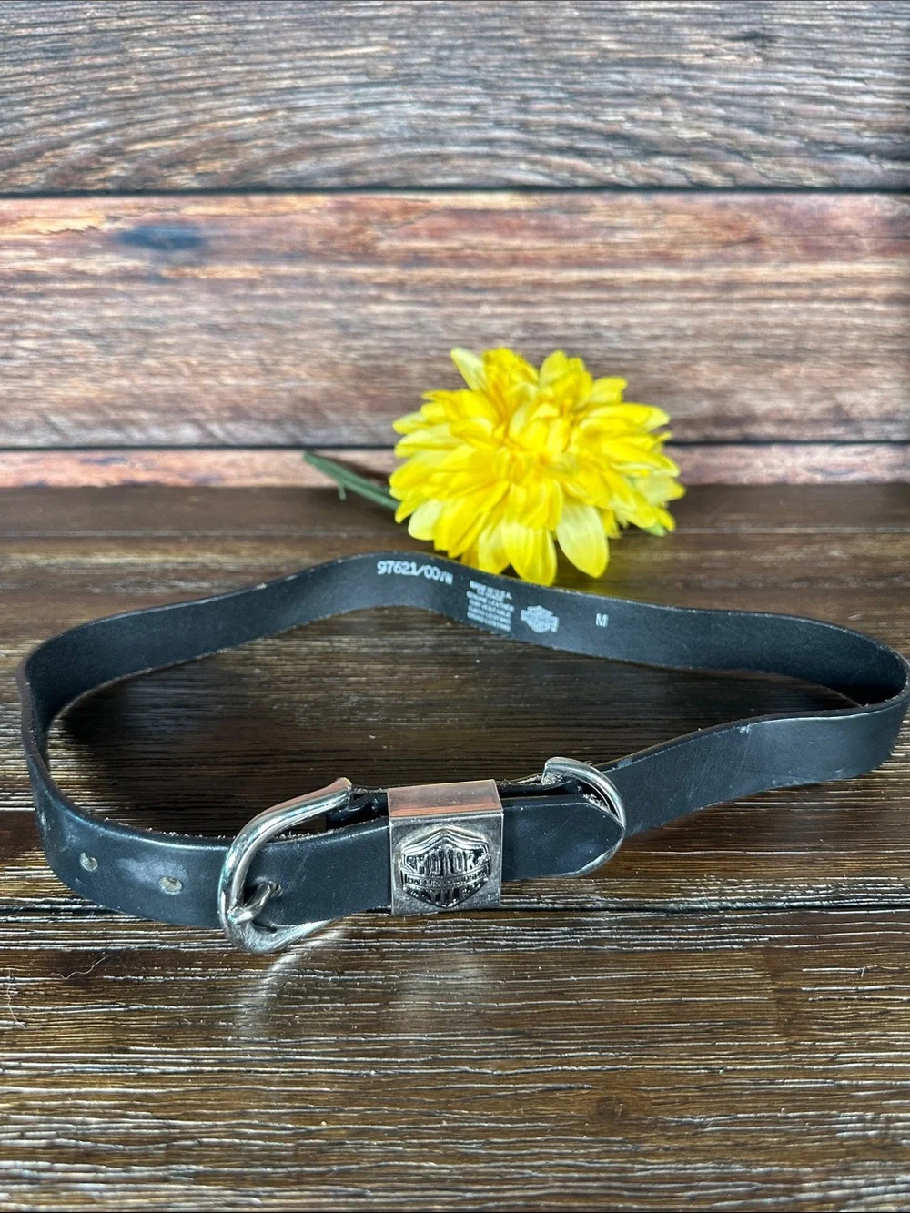 Harley-Davidson Black Leather Belt with Silver Shield Buckle